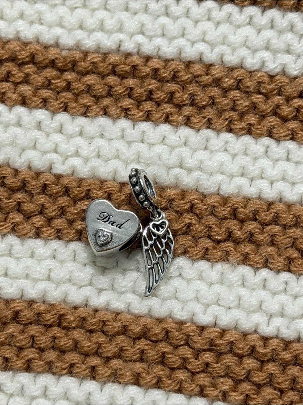 Pandora Silver Heart 'Dad' and Angel Wing Dangle Charms - Silver